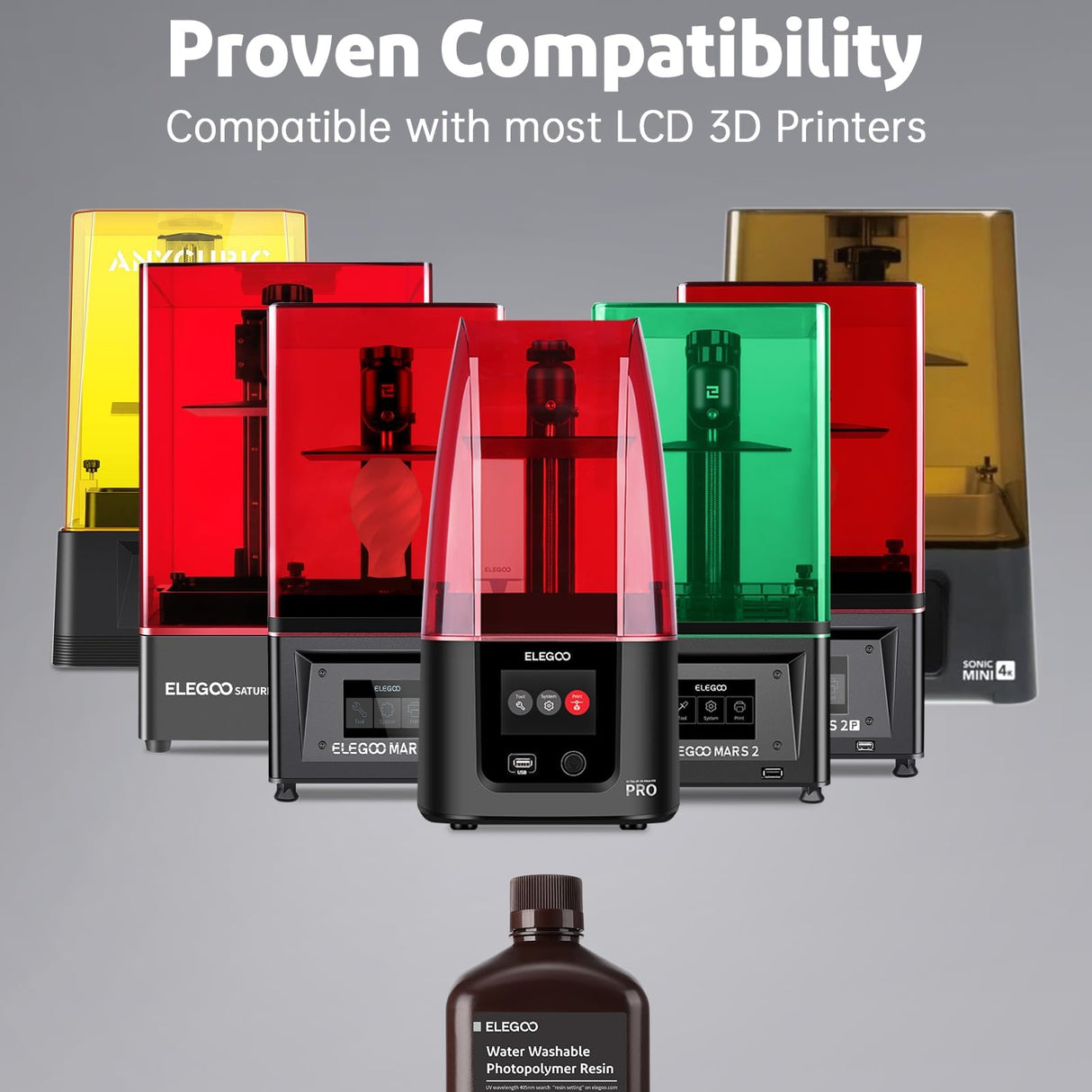 ELEGOO Water Washable 3D Printer Resin 2000g, Precise Printing Liquid Photopolymer Resin, Low Shrinkage 405nm Curing Resin for LCD 3D Printer, Grey ELEGOO