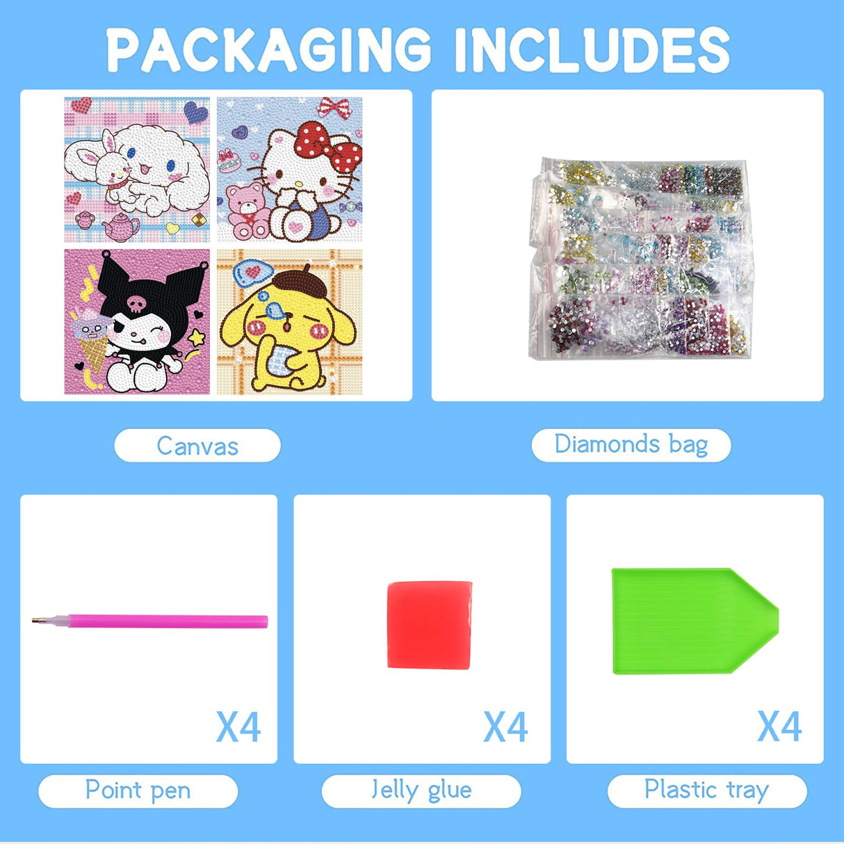 Diamond Art Kits for Kids Ages 8-12, 4 Pcs Cartoon Diamond Painting Mosaic Kits for Girls and Boys, Full Drill Crystal Art Kits for Home Wall Decor, 6" x 6" Anime Themed DIY Craft Gifts for Children Parkuetechno