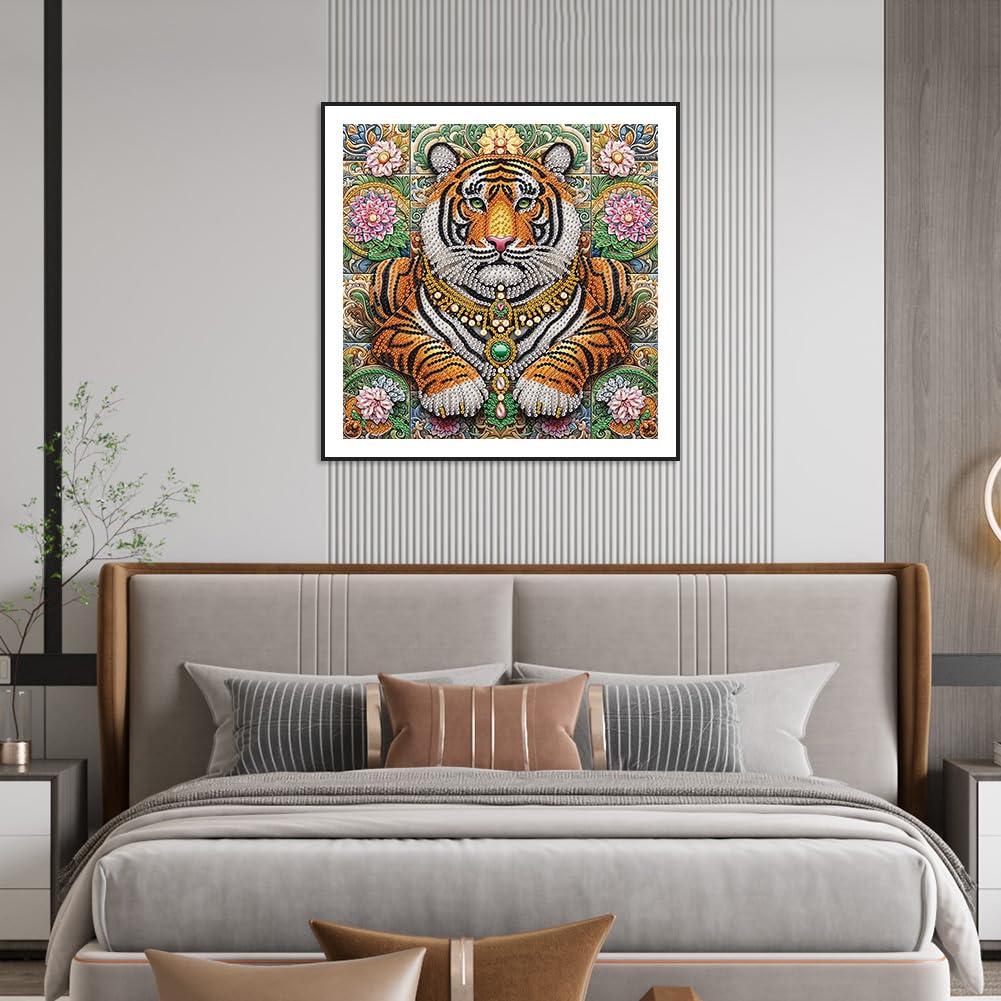 WSLWXSHM 5D Special Shape Diamond Art Kits for Beginners, Diamond Painting Kits for Adults Tiger, Crystal Rhinestones Diamond Painting for Home Wall Decoration Gift 12×12inch/30×30cm, Animal WSLWXSHM