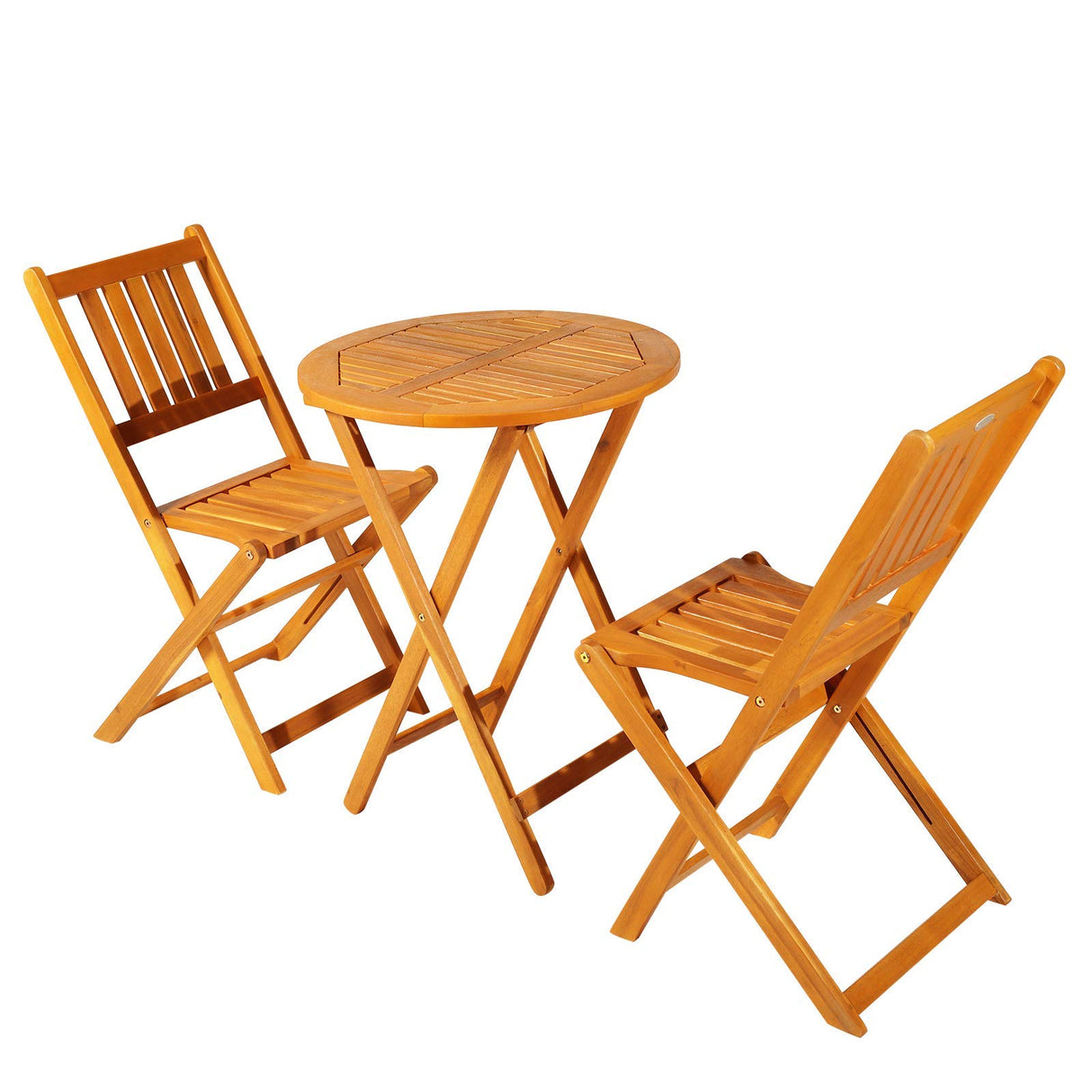 Outsunny 3-Piece Acacia Wood Bistro Set, Folding Patio Furniture with 2 Folding Chairs and Round Coffee Table, Teak, Slatted Finish, for Backyard, Balcony, Deck, Natural Outsunny