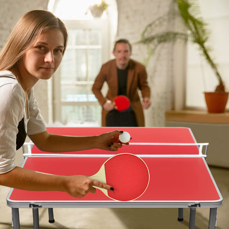 Goplus Foldable Ping Pong Table, 100% Preassembled, Portable Table Tennis Table Game Set with Net, 2 Table Tennis Paddles and Ping Pong Balls for Indoor Outdoor Use (Red-60'') Goplus