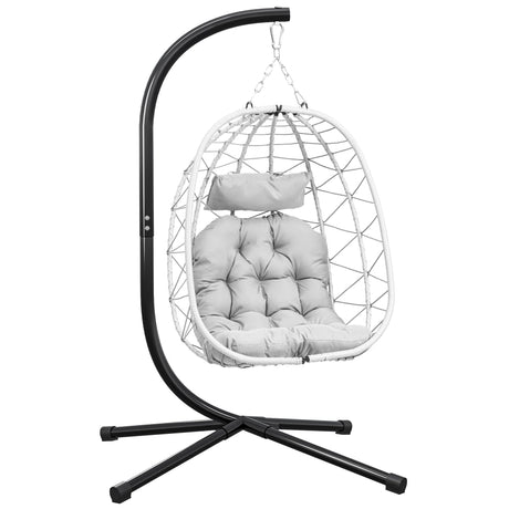YITAHOME Hanging Egg Chair with Stand Swing Chair Wicker Indoor Outdoor Hammock Egg Chair with Cushions 330lbs for Patio, Bedroom, Garden and Balcony, Single, Light Gray YITAHOME