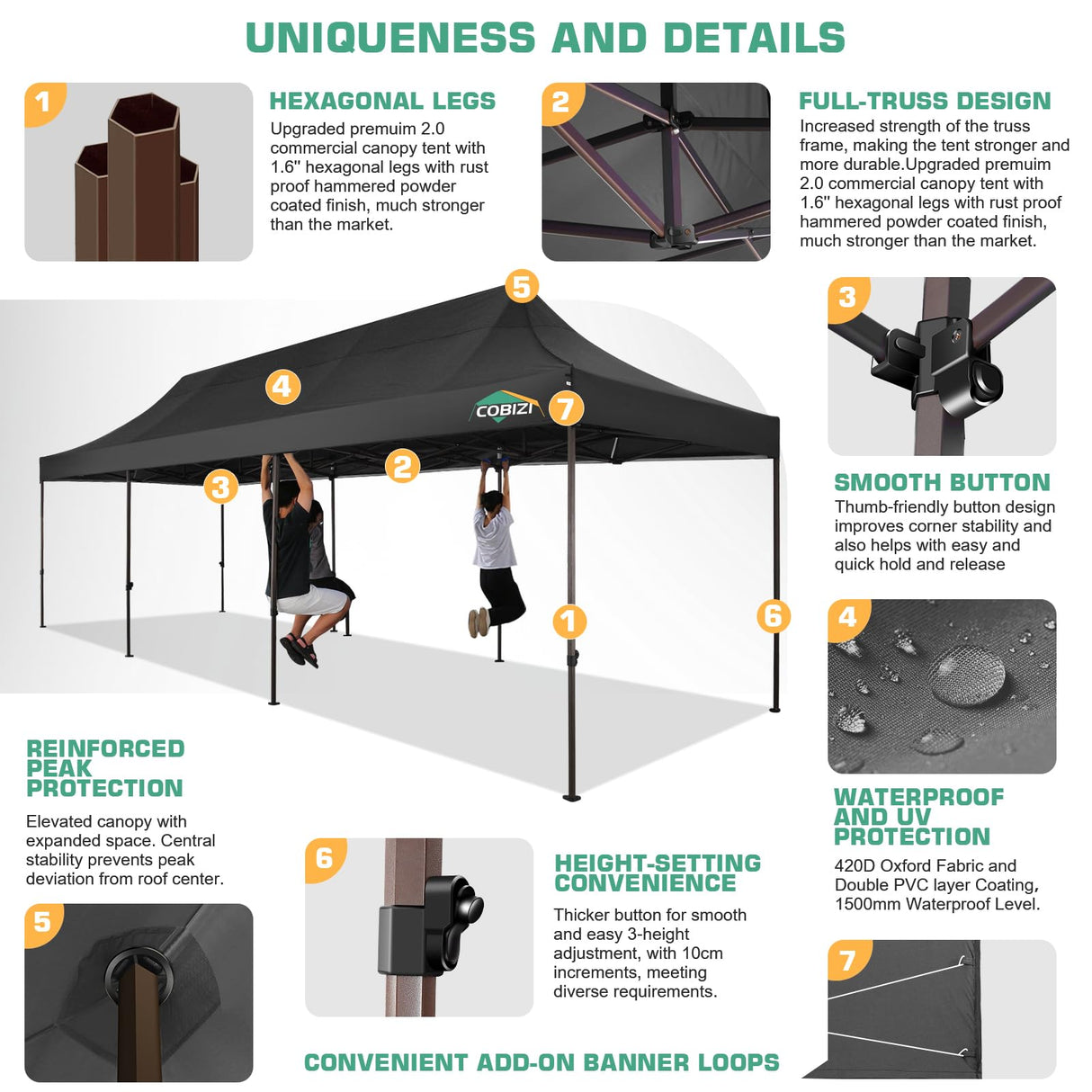 COBIZI 10x30 Pop Up Canopy Tent Heavy Duty with 8 Removable Sidewalls, Commercial Portable Tents for Parties Ez Up Canopy All-Weather Windproof & Waterproof and UPF 80+ Wedding Tent Sun Shelter COBIZI