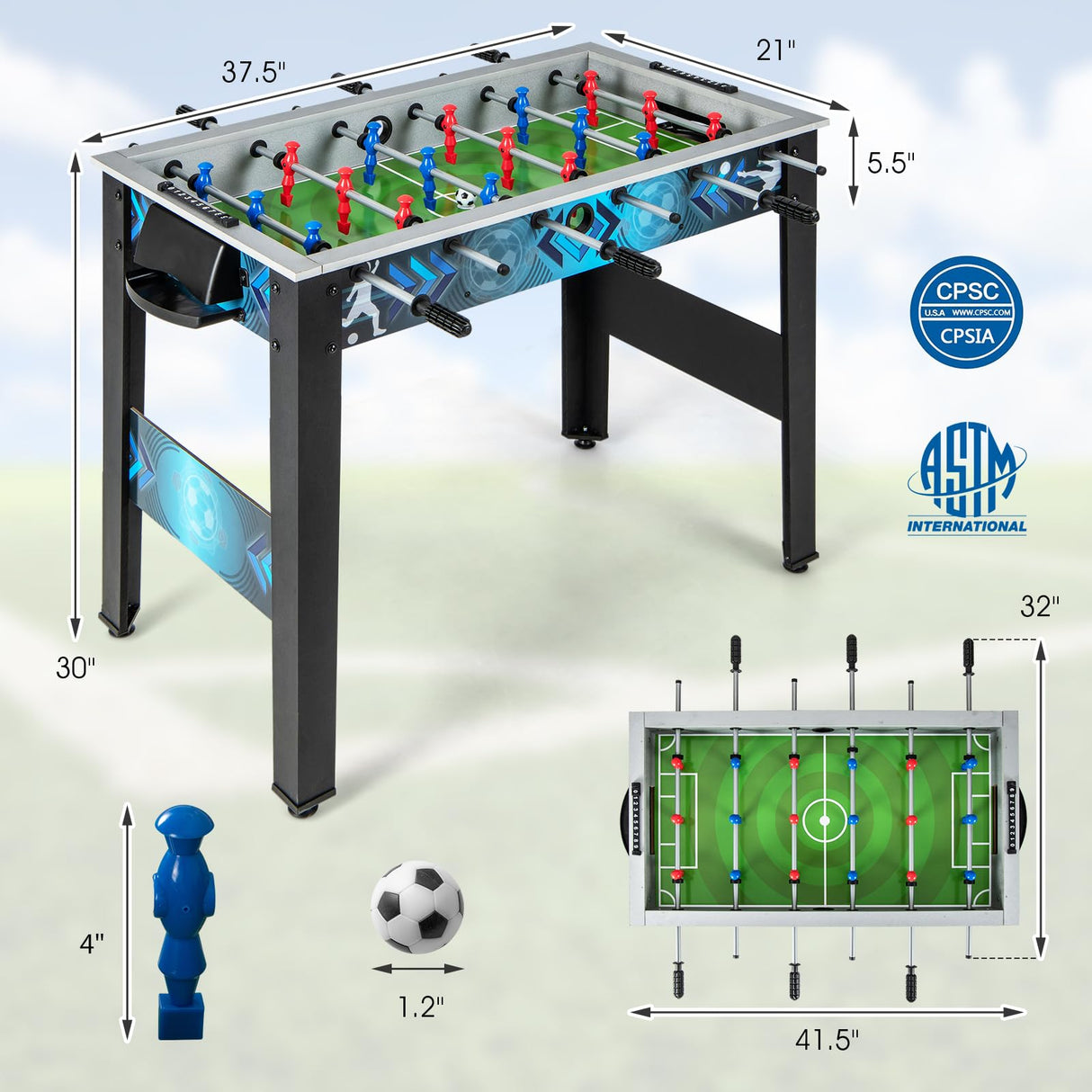 Goplus Foosball Table, Freestanding Soccer Table Game with 2 Footballs, Ergonomic Handle, 18 Realistic Players, Adults Youth Kids Foosball Games for Indoor, Game Room, Office, Party Goplus