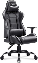 Homall Gaming Chair Computer Office High Back Leather Gamer Desk Chair Ergonomic Adjustable Swivel Racing Chair with Headrest and Lumbar Support (Black) Homall
