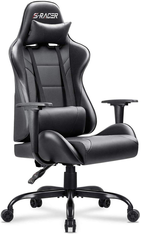 Homall Gaming Chair Computer Office High Back Leather Gamer Desk Chair Ergonomic Adjustable Swivel Racing Chair with Headrest and Lumbar Support (Black) Homall