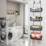 HapiRm Over The Door Organizer - Hanging Door Organizer with 4 Metal Large Capacity Baskets and Adjustable Coat Hook for Bathroom Bedroom Kitchen Pantry Closet Cabinet HapiRm
