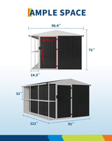 10 X 8 Metal Storage Shed with Rack, Large Outdoor Tool Utility Shed with Shelves, Garden Shed for Yard Outside Use Curtainboro