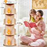 Rotating Bookshelf Tower – 4 Tier Wooden Book Shelf, Small Narrow Spinning Bookcase for Kids Rooms, Corner Bookshelf Organizer for Kids Books and Home Storage Kinembold