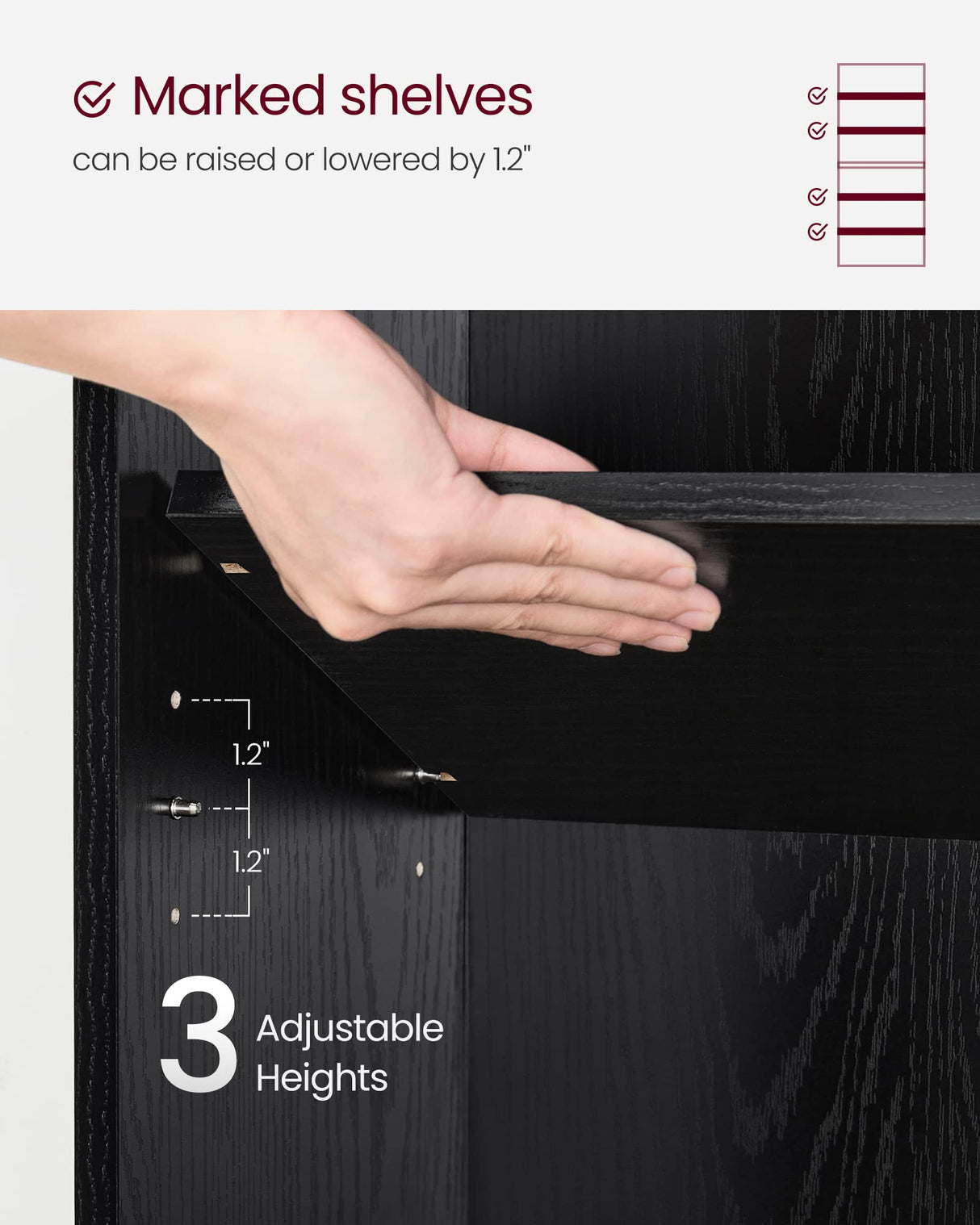 VASAGLE Bookshelf, 23.6 Inches Wide, 5-Tier Open Bookcase with Adjustable Storage Shelves, Floor Standing Unit, Ebony Black ULBC165T56 VASAGLE