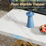 Tribesigns Modern Coffee Table, 47 Inch Faux Marble Cocktail Table with Geometric Frame, Rectangular Center Table Tea Table Accent Furniture for Living Room, Simple Assembly (White/Gold) Tribesigns