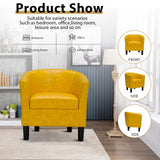 INZOY Modern Accent Chair with Ottoman for Small Space, Club Chair with Ottoman Set, Comfy PU Leather Barrel Reading Chairs for Living Room Bedroom, Round Reading Chair with Foot Rest, Yellow INZOY