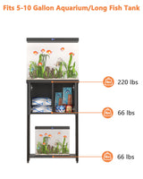 Piskyet 5-10 Gallon Fish Tank stand, Metal Frame Aquarium stand, Cabinet for Fish Tank Accessories Storage，Suitable for Turtle Reptile Tank Stand Terrarium Stand，220Lbs, Black Piskyet