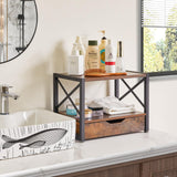 IBUYKE 2 Tier Desktop Printer Stand,Multi-Purpose Desk Organizer,Wooden Printer Stand with Drawer Storage for Folders,Books,for Fax Machine, Scanner,Home Office,Rustic Brown UTLJ006H IBUYKE