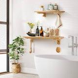 omedecal Wooden Floating Shelves for Wall, 15.7" W x 6" D x 0.6" H Large Wall Shelves, Hanging Storage Shelf with Hooks for Living Room, Kitchen, Bathroom, Bedroom Decor, Natural, 3 Packs omedecal
