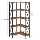 HOOBRO Corner Bookshelf, 5-Tier L-Shaped Bookcase, Industrial Open Display Shelf Tall Storage Organizer, Vertical Storage Rack, for Living Room, Home Office, Rustic Brown and Black BF60SJ01 HOOBRO