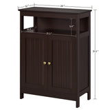 Yaheetech Espresso Bathroom Floor Storage Cabinet with Adjustable Shelf and 2 Doors Yaheetech