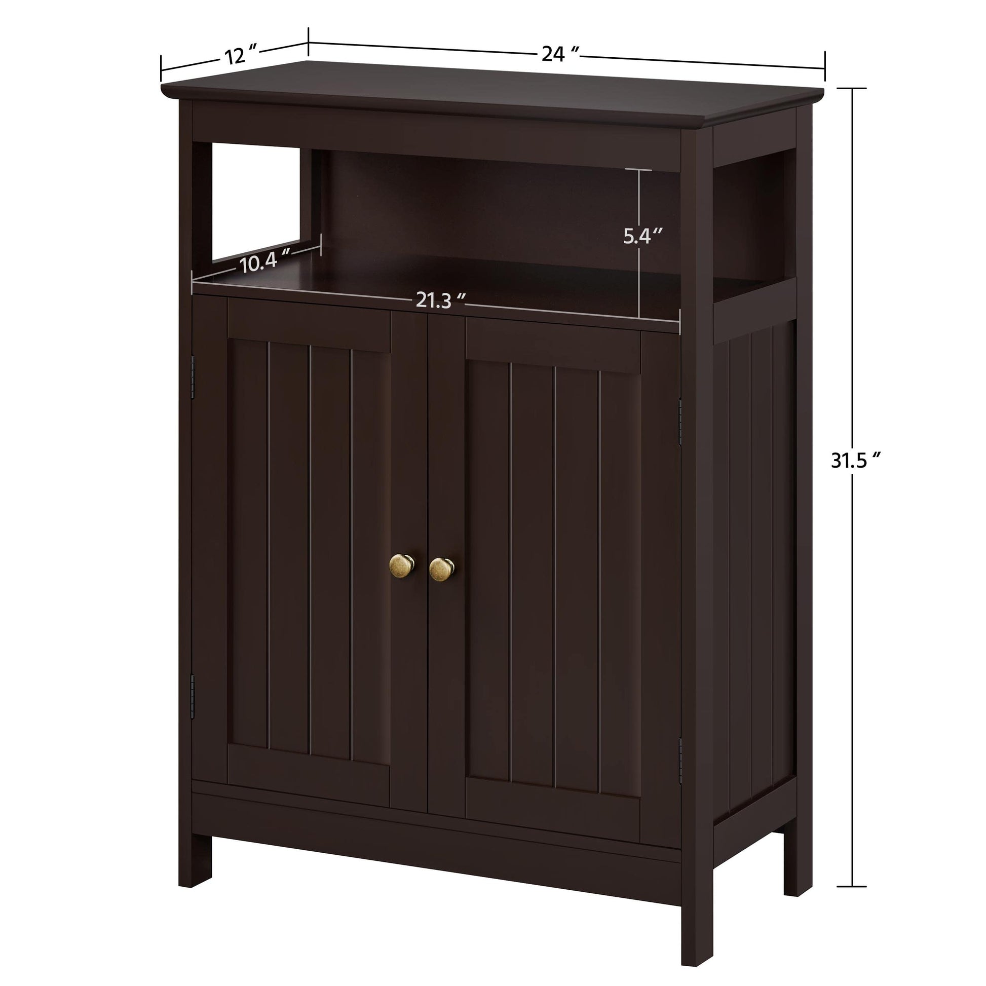 Yaheetech Espresso Bathroom Floor Storage Cabinet with Adjustable Shelf and 2 Doors - WoodArtSupply