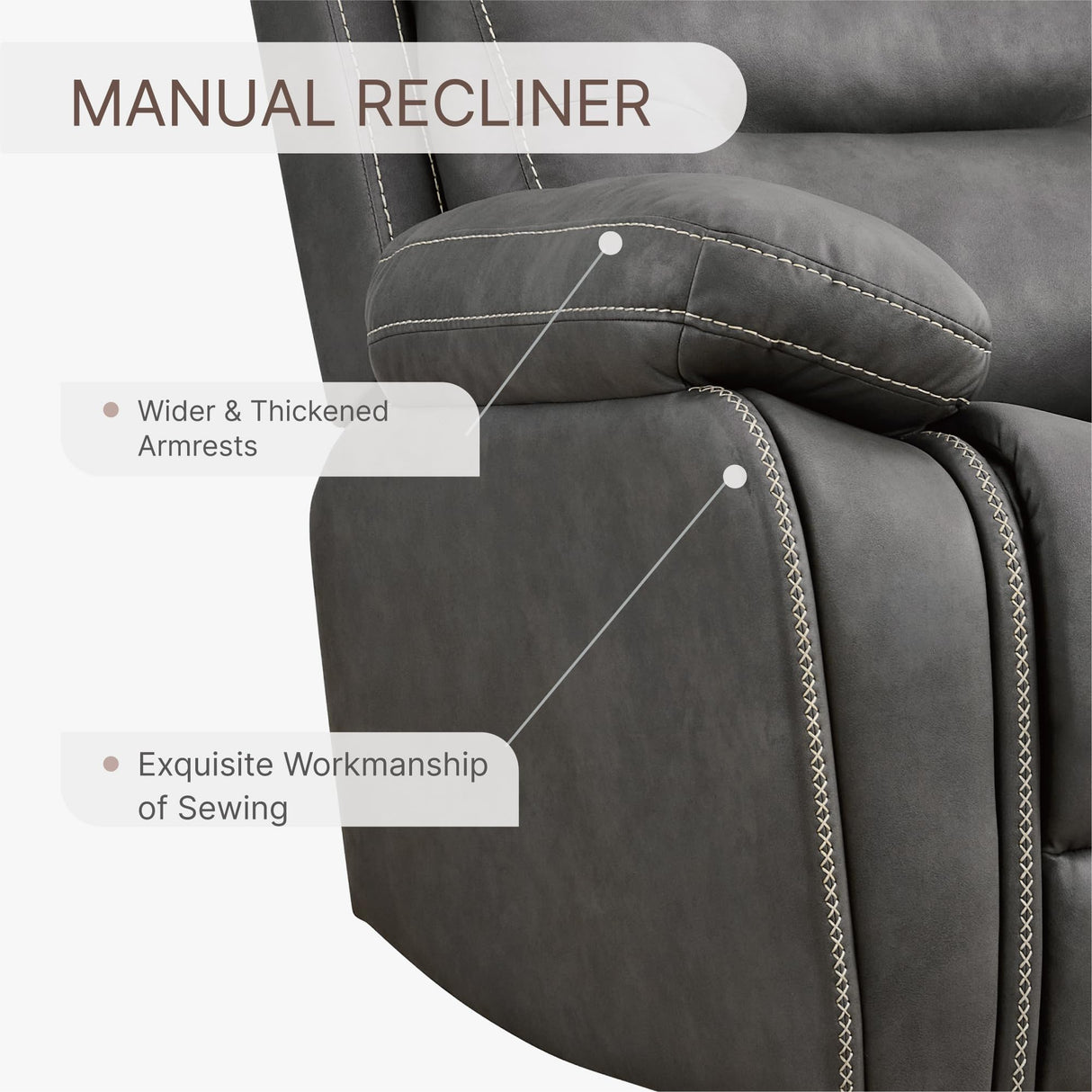 KISLOT Leather Recliner Chair Manual Sofa Rocker for Adults with Overstuffed Arm for Living Room Bedroom Home Theater Seating KISLOT