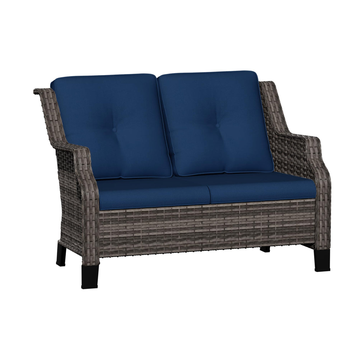 Audumas Outdoor Patio Loveseat, All-Weather 2-Seater Wicker Loveseat with Cushions, Outdoor Patio Love Seat Sofa for Garden, Balcony and Deck Audumas