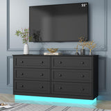 Loomie 6 Drawer Dresser with Power Outlet, Modern Chest of Drawers with Led Light, Double Wide Drawer Organizer Cabinet, Black Dresser for Bedroom, Living Room Loomie