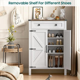 Shoe Storage Cabinet, 5-Tier Farmhouse Shoe Cabinet with Adjustable Shelves & Drawer, Wooden Shoes Rack Cabinets Storage Organizer with Doors for Entryway, Hallway, Closet, Living Room, White Vabches