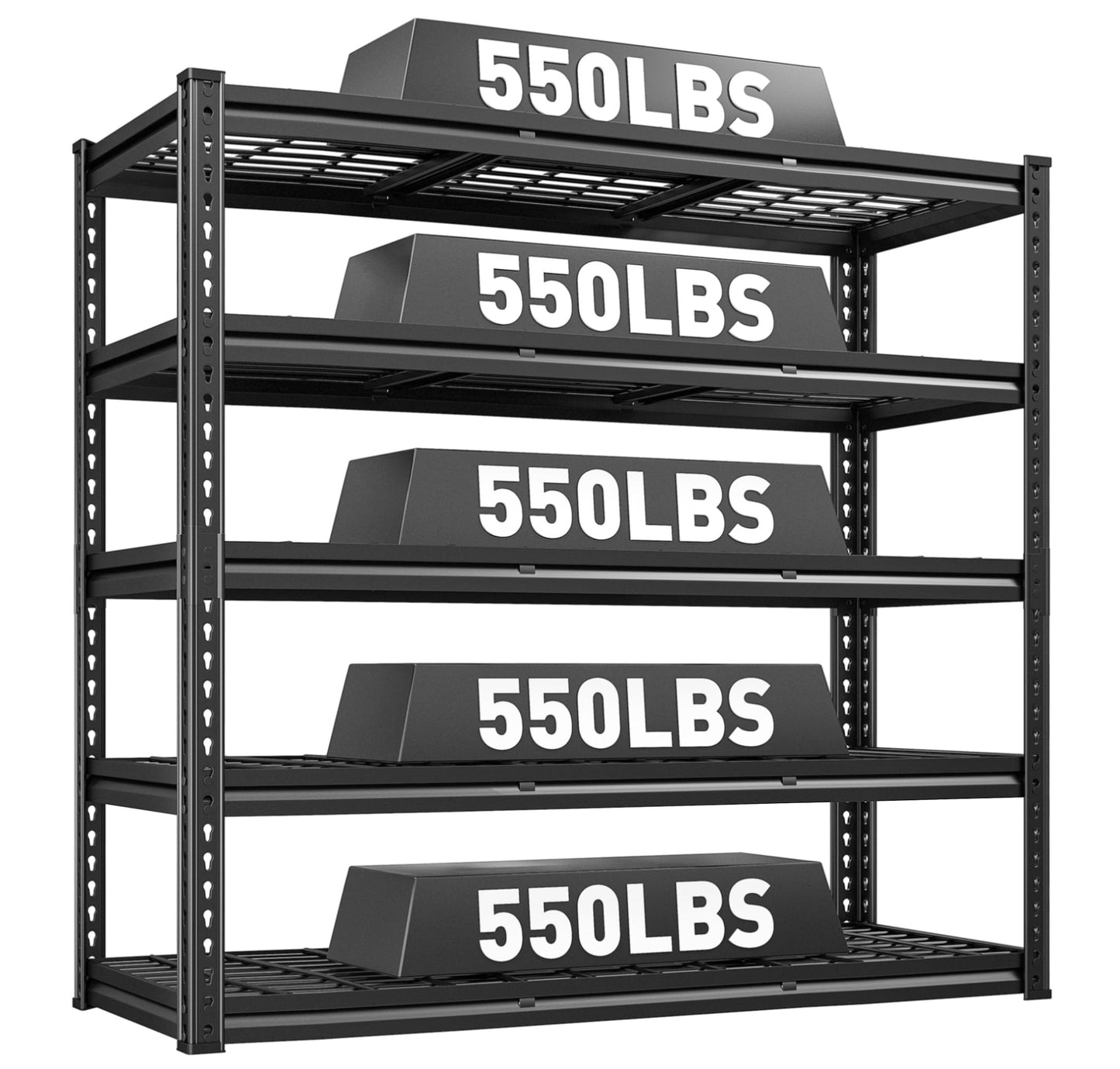 REIBII 48" W Garage Shelving 2750LBS Heavy Duty Garage Storage 5 Tier Adjustable Metal Storage Shelves Industrial Shelving Unit for Basement,Warehouse, Workshop,Black