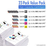 Arthur Imaging Compatible Ink Cartridge Replacement for Canon Pgi-250Xl CLI-251XL for Use with Pixma MX922 MG5520 (6 Large Black, 4 Small Black, 4 Cyan, 4 Yellow, 4 Magenta, 22-Pack) Arthur Imaging