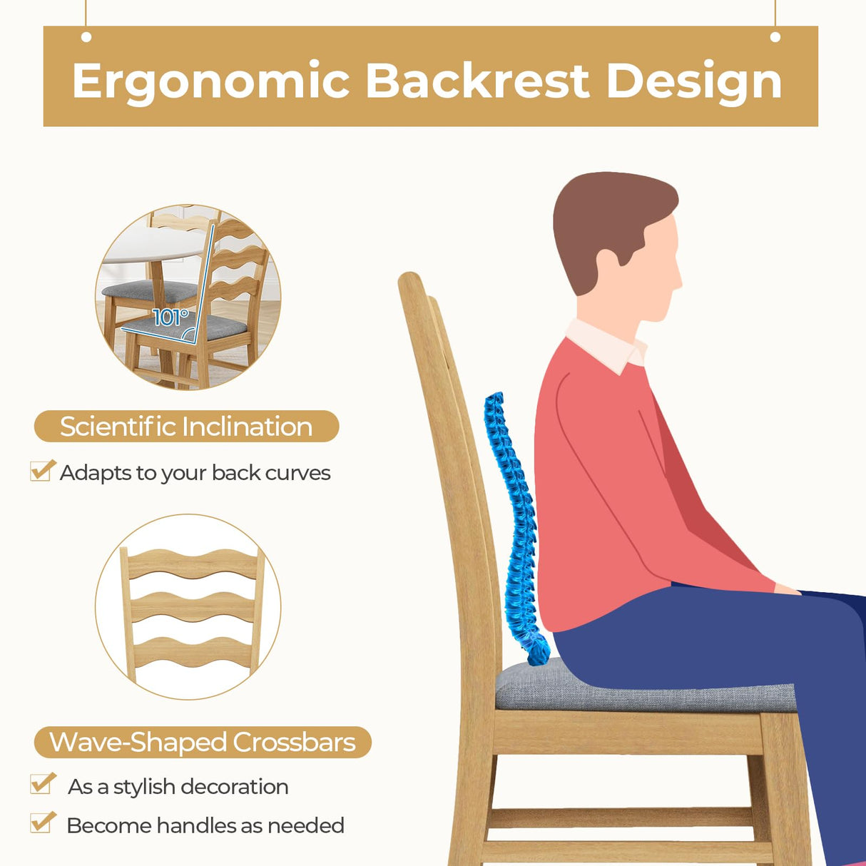 Giantex Wooden Dining Chairs Set of 2, Rubber Wood Kitchen Chair with Padded Seat & Hollowed Backrest, Soft Seat, Wood Dining Room Chair, Upholstered Armless Side Chair for Home Restaurant Giantex