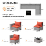 ovios 6 Pieces Patio Furniture Set, Outdoor Wicker Sectional Sofa with Glass Table Comfy Cushions, Modern Modular Deep Seat Couch Rattan Conversation Set, Orange Red ovios