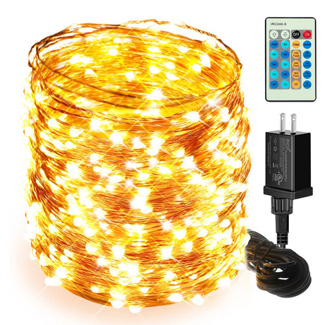 Moobibear LED String Lights, 164ft 500 LED Fairy Lights Plug in, Dimmable Outdoor Tree Lights, UL-Listed Warm White Copper String Lights Remote Control for Wedding Christmas Decor Moobibear