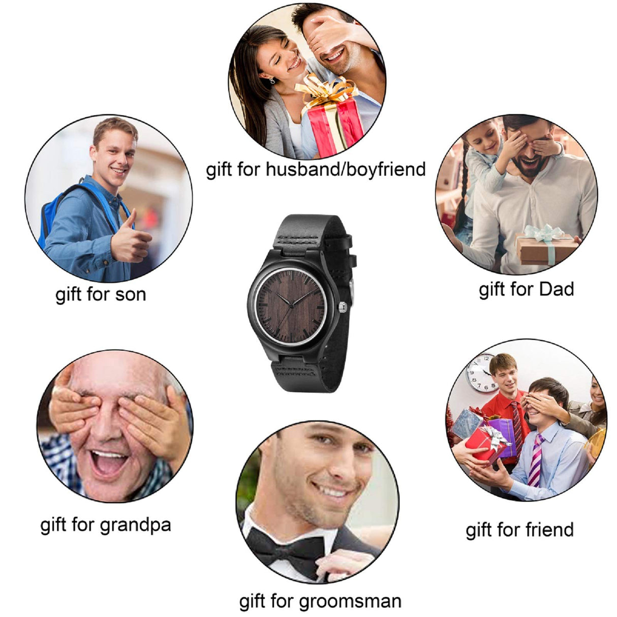 UMIPHIMAT to My Son Engraved Watch Black Leather Strap Handmade Ebony Wooden Natural Custom Wood Watch for Son Birthday Graduation Gifts UMIPHIMAT