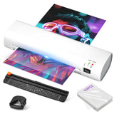 9 Inch Laminator Machine with Never Jam Technology, 40 Laminating Sheets, 4-in-1 A4 Thermal Laminator with Trimmer and Corner Rounder for Office, School, Business and Home Use - White Ibzdi