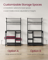 VASAGLE Bakers Rack with Power Outlet, 35.4 Inches Microwave Stand, Coffee Bar, 4 AC Outlets, with Adjustable Shelves, 8 S-Hooks, Basket, Spice Racks, Charcoal Gray and Ink Black UKKS031B22 VASAGLE