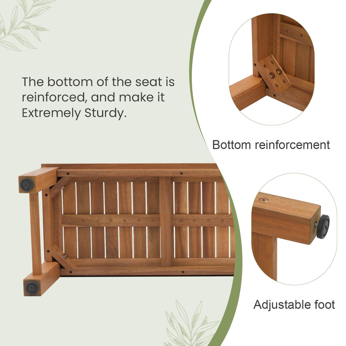 OC Orange-Casual 51" Acacia Wood Outdoor Bench, Backless Patio Dining Bench with Slatted Seat for Garden, Poolside & Entryway OC Orange-Casual