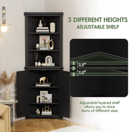 Flamaker Corner Cabinet, Freestanding Corner Shelf with 2 Doors and 3 Shelves, Bathroom Corner Storage Cabinet for Bathroom, Living Room, Bedroom or Kitchen (Black) Flamaker