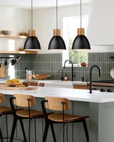 ELYONA Industrial Pendant Light, Solid Wood Hanging Lamp with 7” Hammered Metal Shade, Farmhouse Pendant Light Fixtures for Kitchen Island, Dining Room, Bedroom, Bar, Office, Modern Black, Small ELYONA