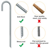 Eurmax USA Trampolines Stakes Heavy Duty Ground Stakes Canopy Parts Wind Stake with Rope 12 Inch Heavy Duty Stake Safety Ground Anchor Galvanized Steel J Shaped, Pack of 4(Gray) Eurmax