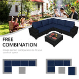 opemtdo Outdoor Patio Furniture Set 6 Pieces Patio Sectional Furniture Conversation Set Wicker Porch Couch Sofa Seat for Backyard Garden Poolside(Brown/Navy Blue) opemtdo