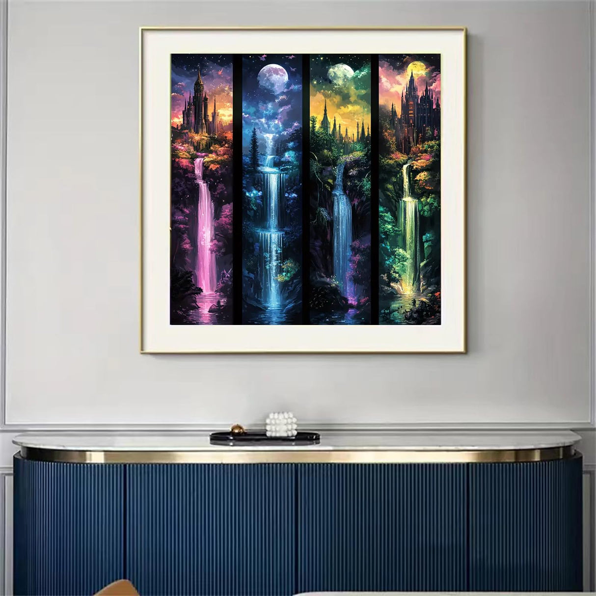 Moon With Castle Waterfall Diamond Painting Kits for Adults,5D Full Drill Mosaic Diamond Art Kits for Beginner, DIY Diamond Dots Paintings With Arts Craft For Adults Home Decor 13.8×13.8Inch SHICERNHJ