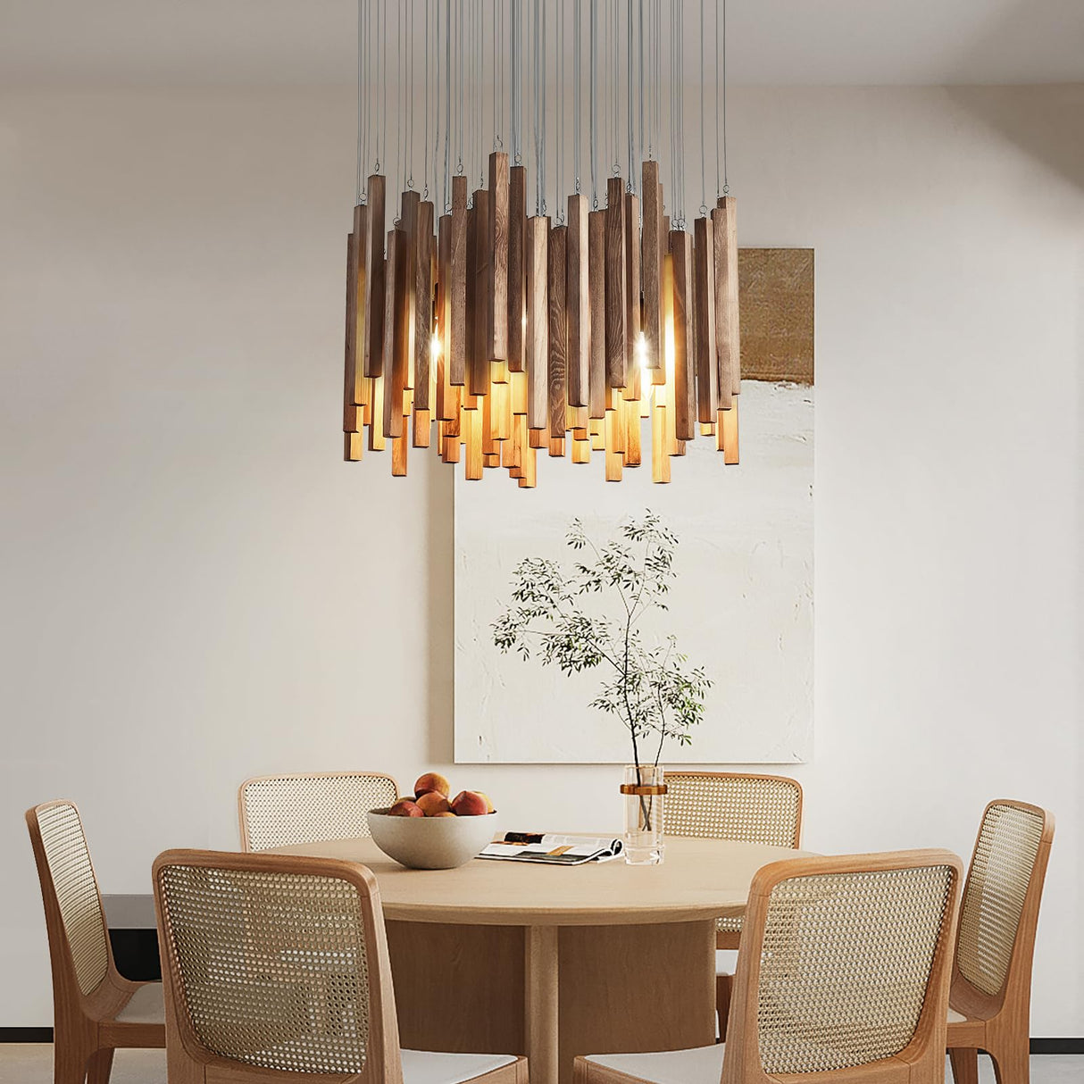 Fivootvi 8 Light Farmhouse Wood High Ceiling Chandelier RusticLarge Ceiling Light Fixture Adjustable Hanging Pendat Light for Dining Room Living Room Foyer Staircases Kitchen Island. Fivootvi