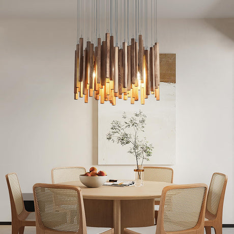 Fivootvi 8 Light Farmhouse Wood High Ceiling Chandelier RusticLarge Ceiling Light Fixture Adjustable Hanging Pendat Light for Dining Room Living Room Foyer Staircases Kitchen Island. Fivootvi