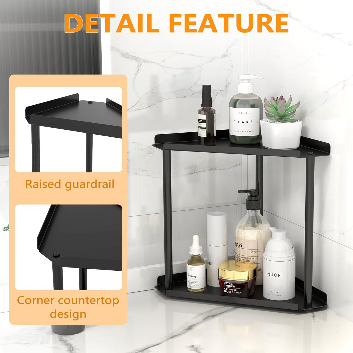 Jesginboo 2 Tier Bathroom Counter Organizer, Vanity Organizer Corner Shelf, Skincare, Makeup Countertop Organizers, Kitchen, Bathroom Counter Storage, Black Jesginboo
