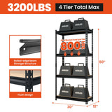 JEKOSEN 3200Lbs Storage Shelves Heavy Duty 4 Tier Adjustable Garage Shelving,Utility Rack Shelf Units for Closet Pantry Basement Kitchen Warehouse,30" Wx12 Dx60 H,Black JEKOSEN