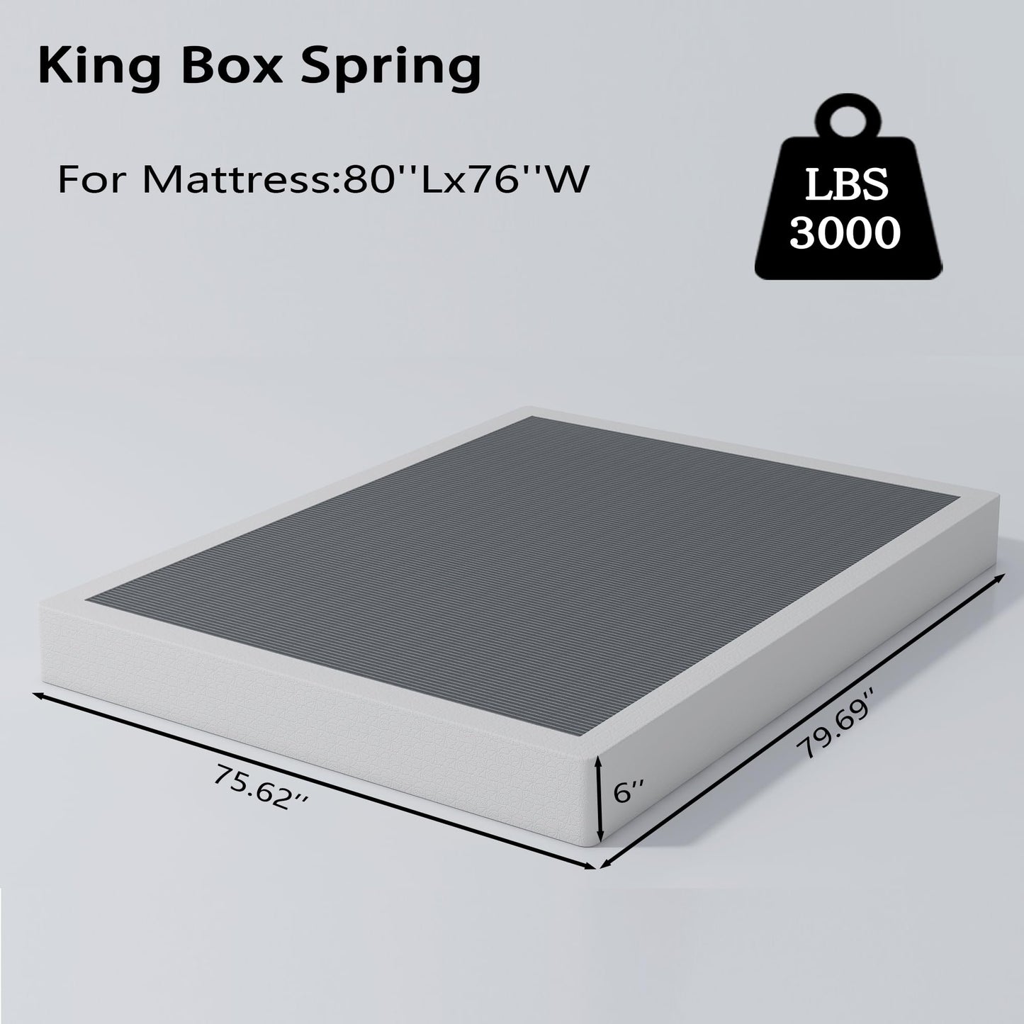 Vaciwe 6 Inch Box Spring King Size Bed Base, Heavy Duty Metal Frame Mattress Foundation with Easy Clean Cover, Noise Free,Easy Assembly