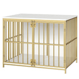 HOOBRO 38.6" Dog Crate Furniture, Wooden Indoor Dog Kennel, Decorative Dog Crate End Table, Chew-Resistant Heavy Duty Dog Crate for Small/Medium Dog, White and Gold DW100GW03 HOOBRO