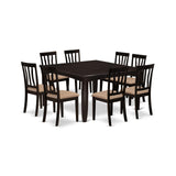 East West Furniture PFAN9-CAP-C 9 Piece Modern Dining Table Set Includes a Square Wooden Table with Butterfly Leaf and 8 Linen Fabric Dining Room Chairs, 54x54 Inch, Cappuccino East West Furniture