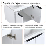 Malwee 60" Floating Bathroom Vanity with White Ceramic Basin Sink Top, 60 Inch Double Sink Wall Mounted Bathroom Vanity, with 4 Doors and Storage Shelve Malwee