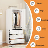 Mhsatyrs Armoire Wardrobe Closet with Drawers：75" Large White Wardrobe Closet Cabinet with 6 Doors for Hanging Clothes, Modern Wooden Bedroom Armoires with 9 Drawers and Storage (B+B+B, 94.5") Mhsatyrs