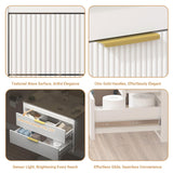 30" Bathroom Vanity Cabinet with Ceramic Sink, Wall-Mounted Floating Vanity, Integrated Sink, 2 Large Storage Drawers, with Sensor LED Light, Metal Handles, for Small Bathroom, Home, Spa, Hotel, White Kikihouse